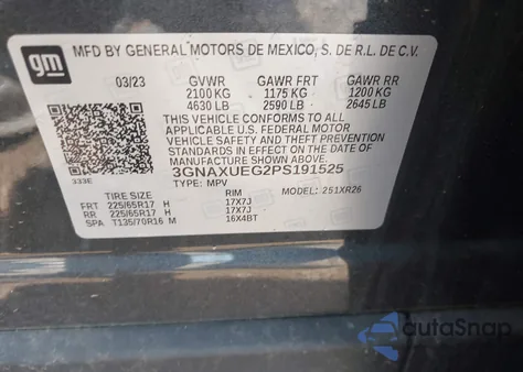 2023 Chevrolet Equinox Awd Lt from USA, damaged, VIN 3GNAXUEG2PS191525